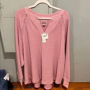 NWT Womens AE pink waffle lightweight sweatshirt size large